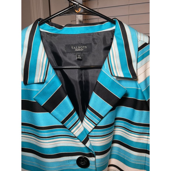 Talbots Striped Blazer Jacket Career Office Wear Blue Black White‎ Size 12 - Picture 1 of 7